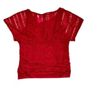 New Heartsoul Plus Top Womens 3X Red Sexy Lace Empire Waist Twofer Holiday Party